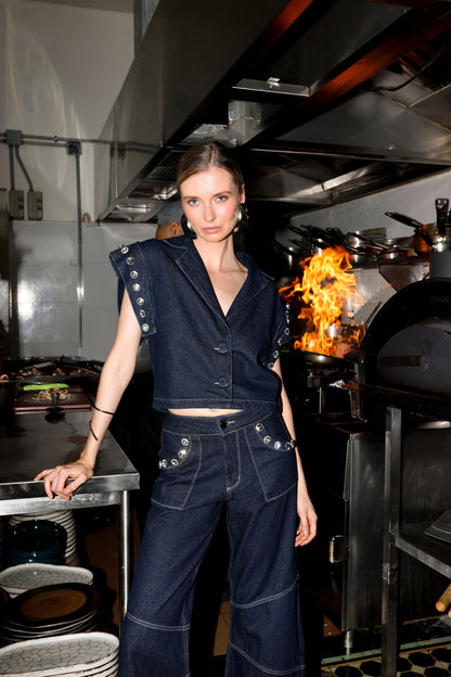 TOP JACKIE DENIM (EMBELLISHED)