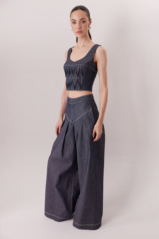 Top Malena Denim en denim oscuro con Pantalón Echo — Sanna The Gentlewoman