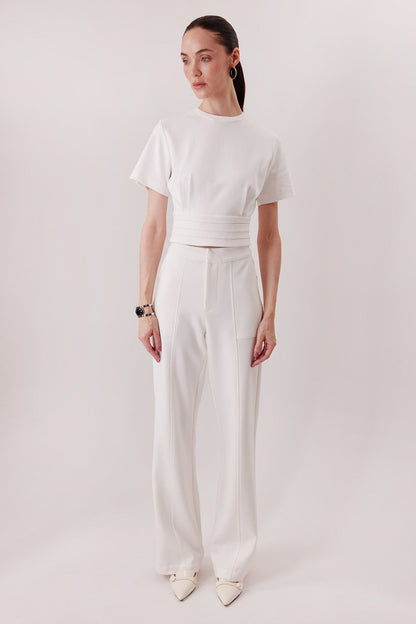 Pantalón Elton ivory con Top Polly ivory — Sanna, colección The Gentlewoman