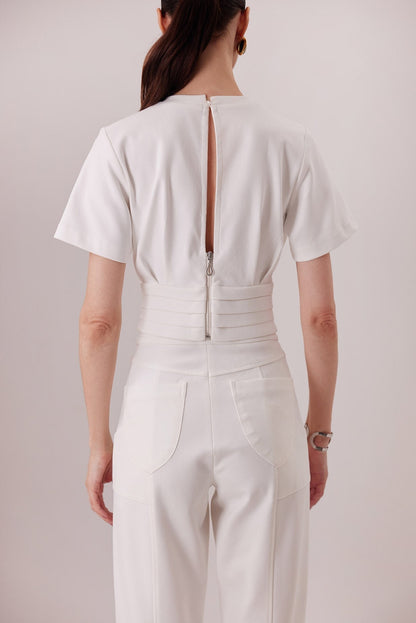 Top Polly ivory, detalle de espalda — Sanna, colección The Gentlewoman