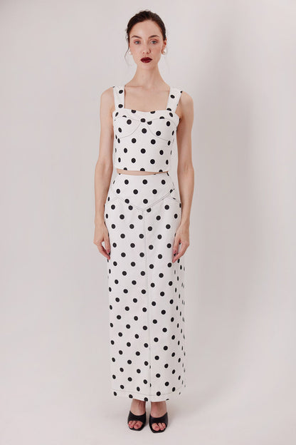 Top Ponti en polka dots con Falda Ponti — Sanna, colección The Gentlewoman