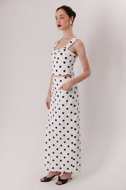 Top Ponti en polka dots, vista de tres cuartos — Sanna, colección The Gentlewoman