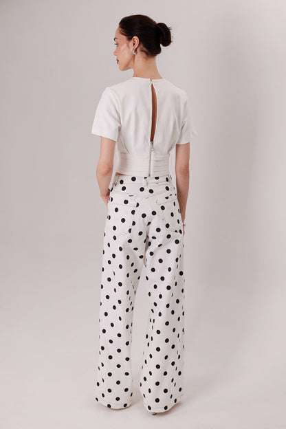 Pantalón Montenegro en polka dots, vista de espalda — Sanna, colección The Gentlewoman